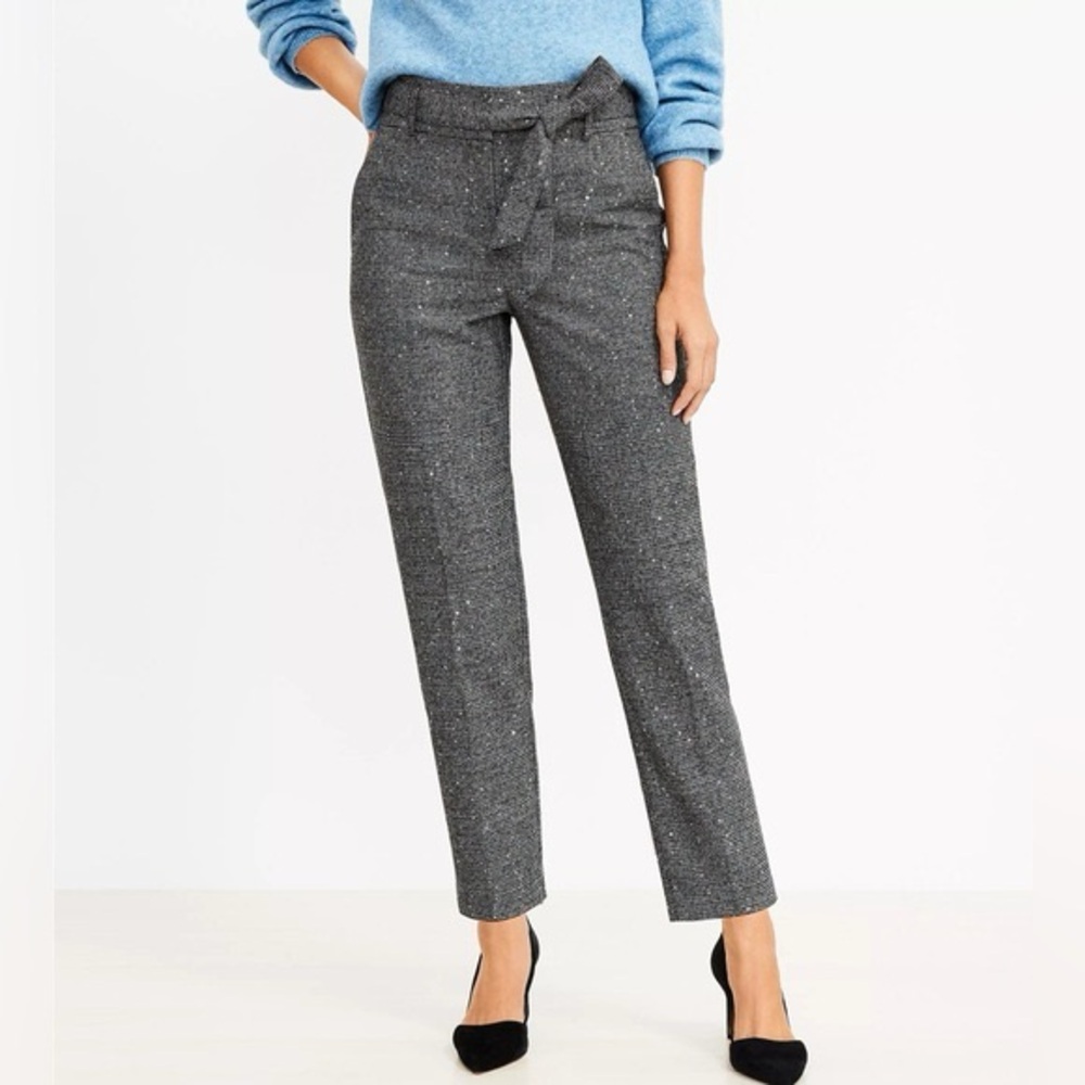 NWT Loft Tie Waist Taper Pants in Sequin Houndstooth 8